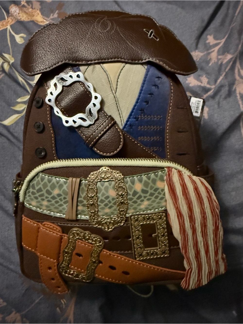 Pirates Loungefly Multi-Panel Buckle Accent Mini Backpack in Brown, Blue, Tan